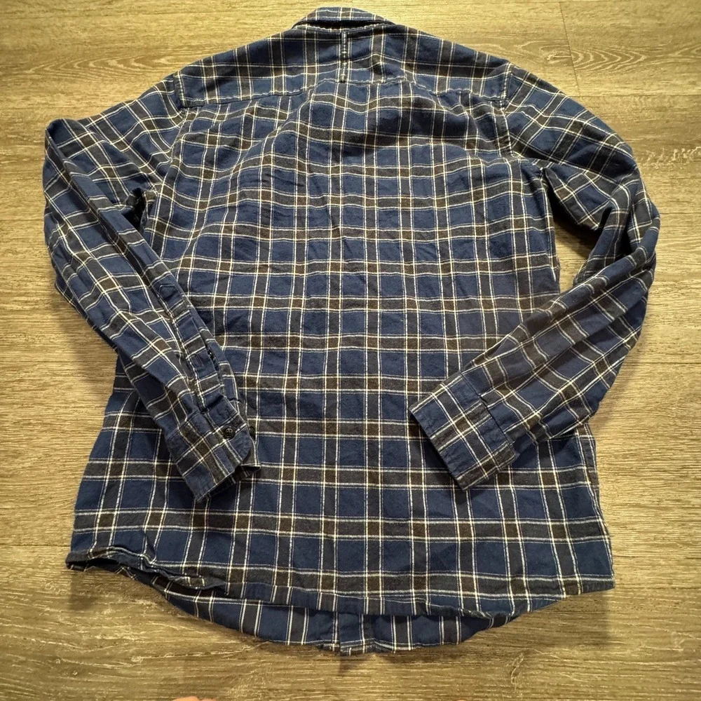 Banana Republic Shirt Mens Medium‎ Blue Plaid Luxe Flannel Button Up Long Sleeve